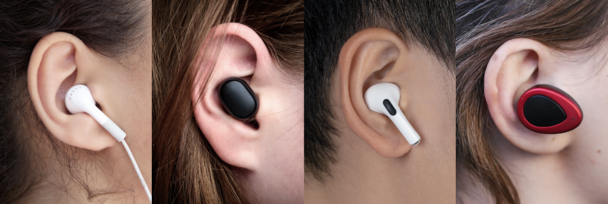 [Translate to Français:] Four ears with different in-ear headsets