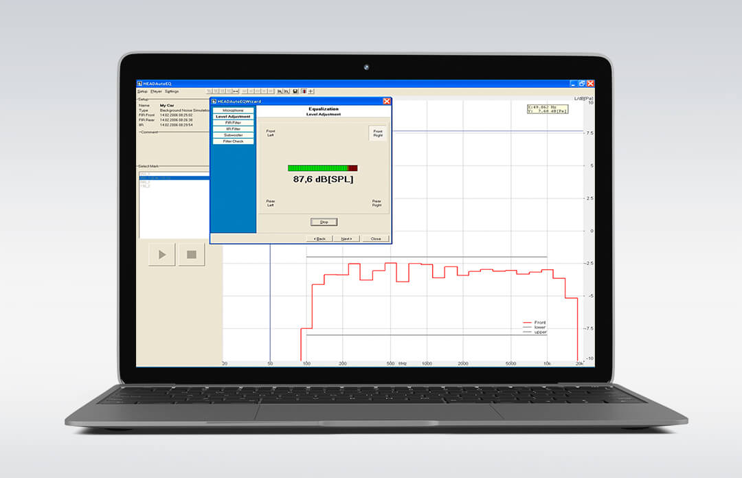Background noise playback software HAE-car on a laptop